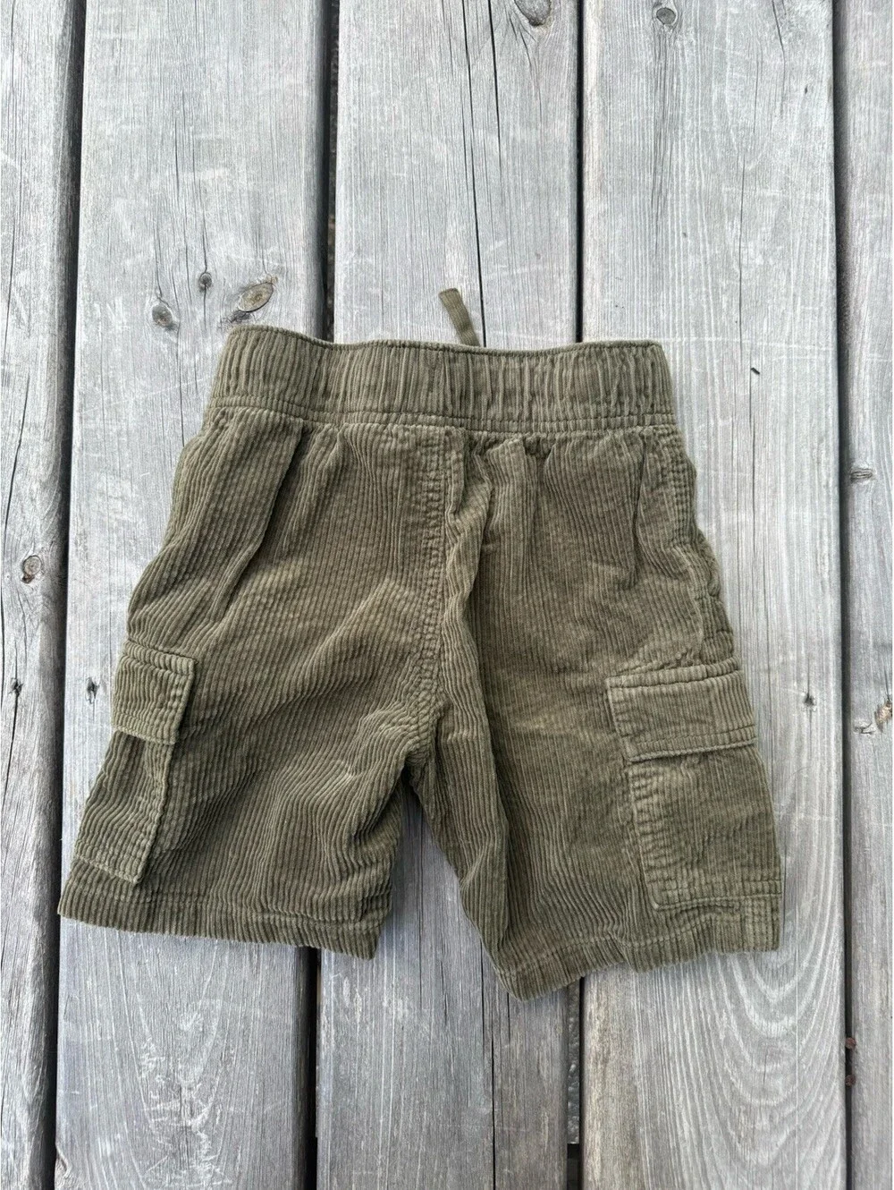 The Childrens Place Olive Green Corduroy Cargo Shorts Size 6 Elastic Waist‎